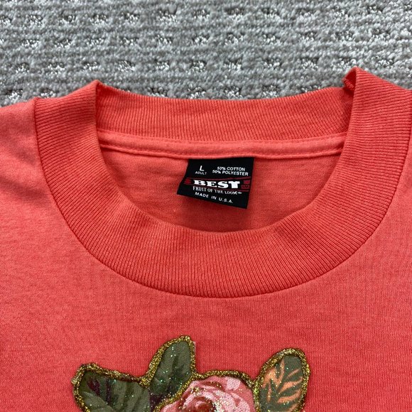 Vintage 90s Shirt Women Large L Orange Fruit of the Loom Best Single Stitch USA - Picture 4 of 11